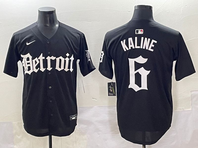Men 2025 Detroit Tigers #6 Kaline Black Five generations Joint Name Nike MLB Jersey style 1